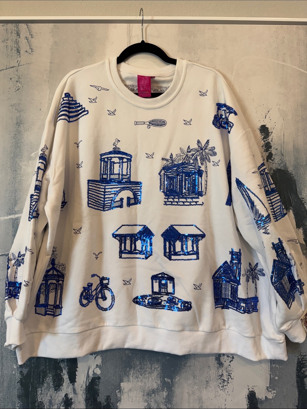 NWOT QUEEN OF SPARKLES Blue/White Sweatshirt